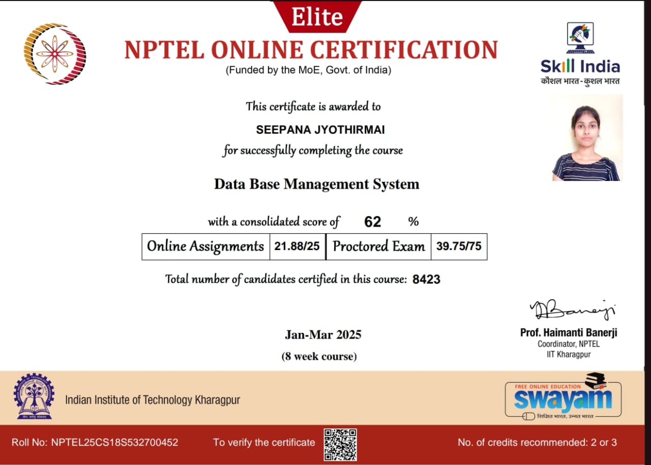 DBMS NPTEL Certificate